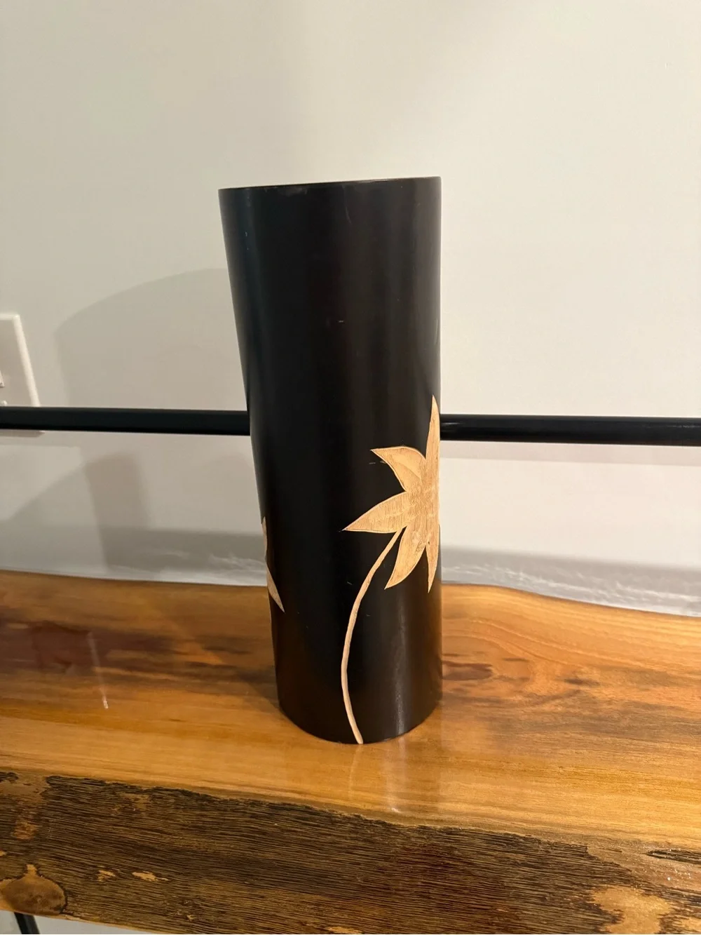 Decorative Wood and Floral Cylinder Vase - Brand: